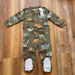Carter's Green Fleece Footies Pajama One Piece with Construction Print NWT